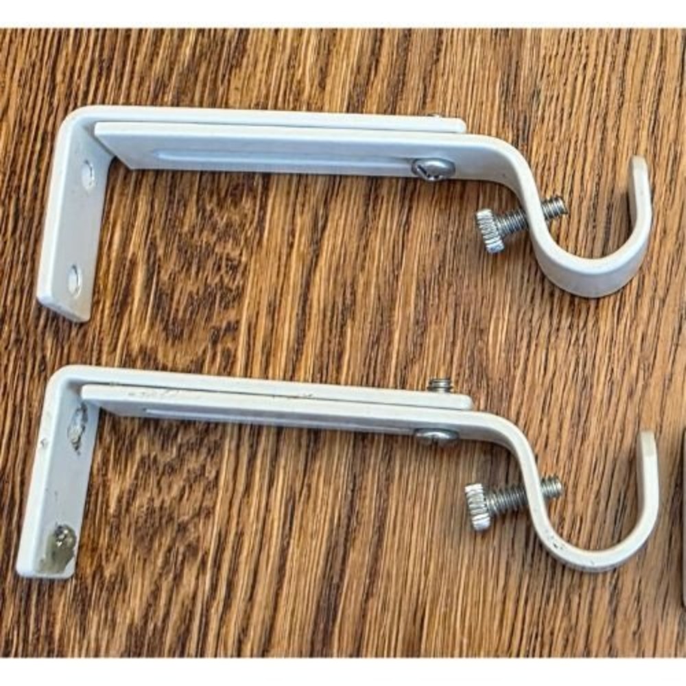 Set of 2 White Adjustable Metal Curtain Rod Brackets Wall Mount 1/2 Inch Rod - Picture 5 of 5